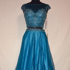 SAVOY'S BELLEZZA 012454-6 PROM PARTY PAGEANT FORMAL 2 PIECE DRESS 10 NAVY BLUE